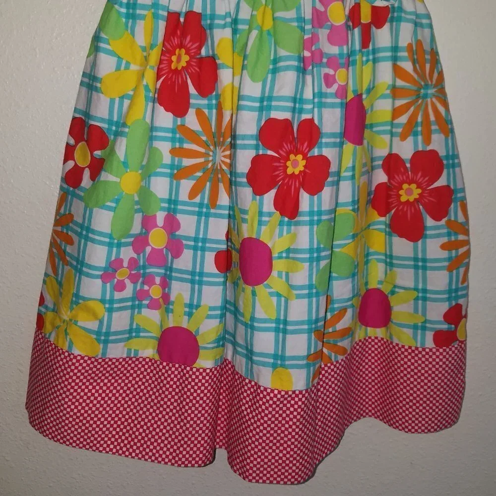 Marmellata Floral Toddler Girl Dress 4T Blue Plaid Red Yellow Pink Green Flowers